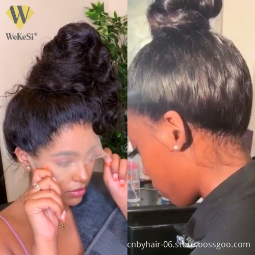 High Ponytail Natural Color Pre Plucked Water Curly 360 Lace Wig Full Lace Wig 40 Inch Translucent Lace Front 360 Lacefront Wig